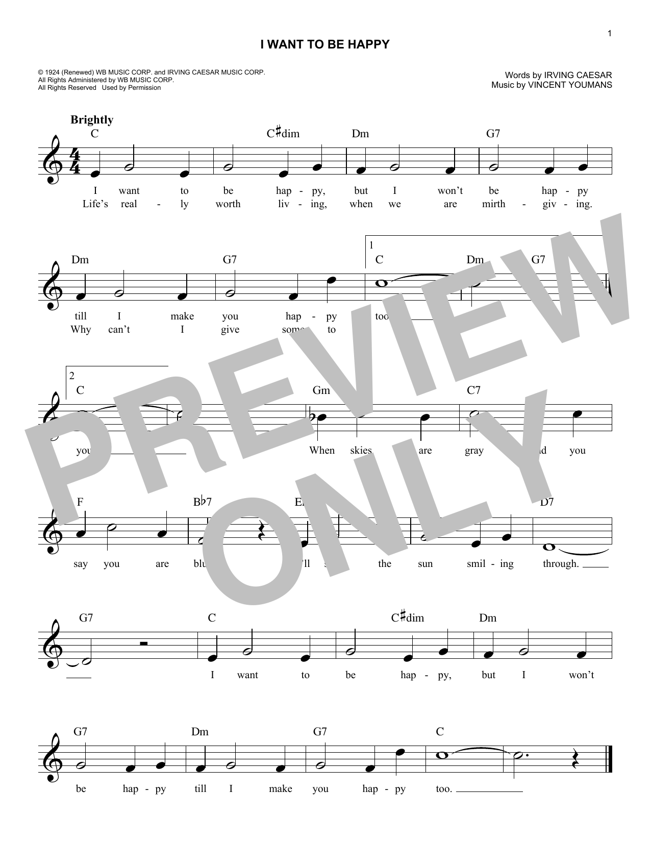 Irving Caesar I Want To Be Happy sheet music notes and chords. Download Printable PDF.