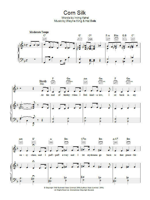 Irving Kahal Corn Silk sheet music notes and chords arranged for Piano, Vocal & Guitar Chords