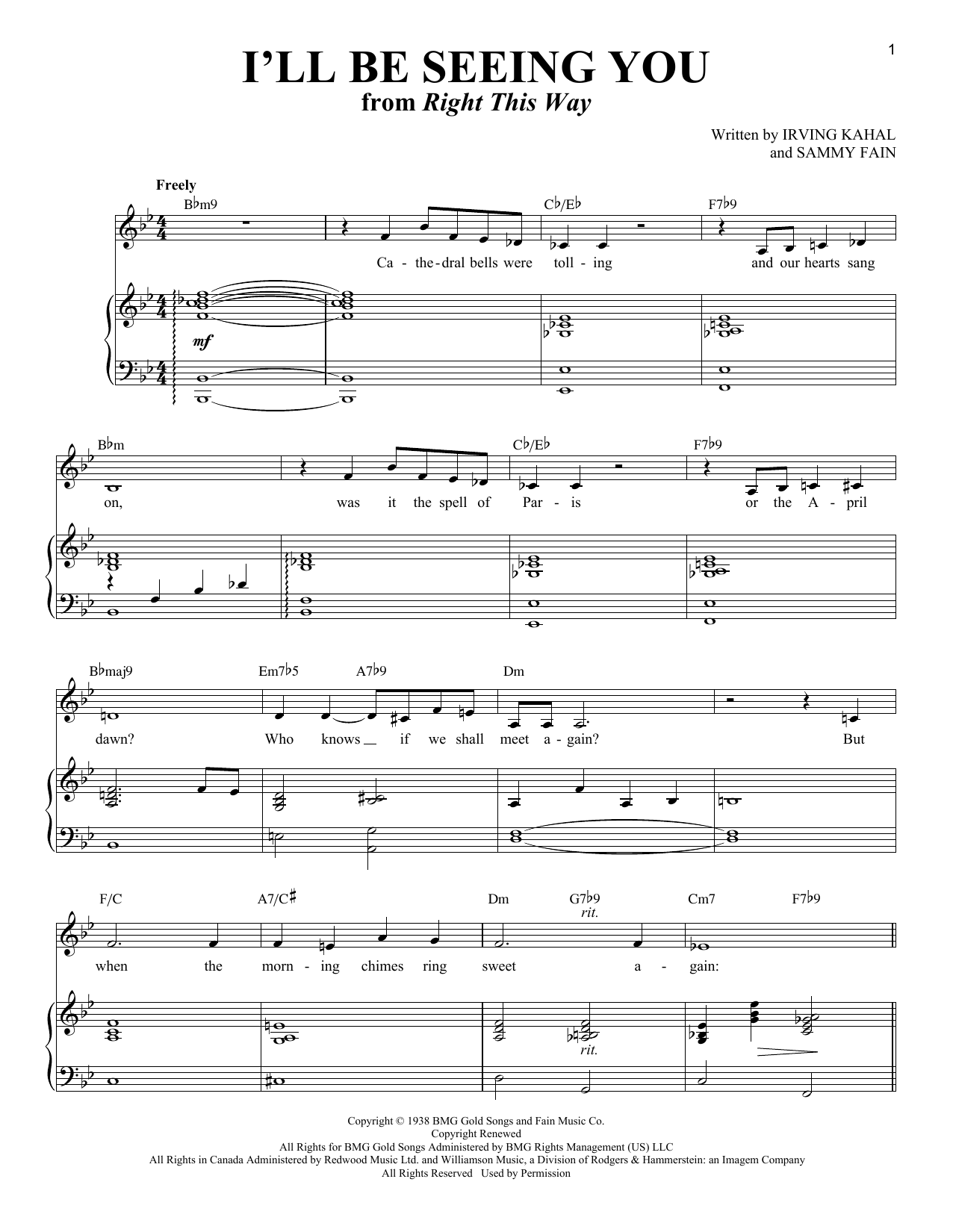 Irving Kahal I'll Be Seeing You sheet music notes and chords. Download Printable PDF.