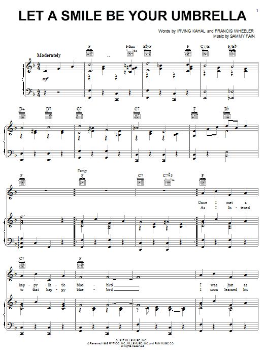 Irving Kahal Let A Smile Be Your Umbrella sheet music notes and chords arranged for Piano, Vocal & Guitar Chords (Right-Hand Melody)