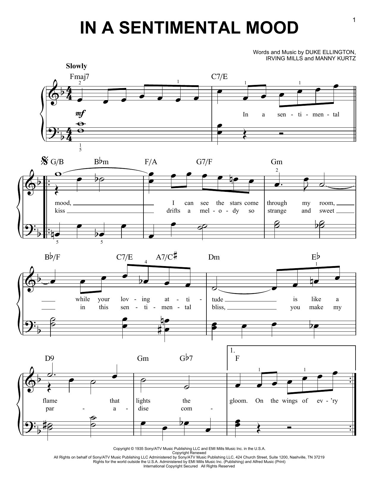 Irving Mills In A Sentimental Mood sheet music notes and chords. Download Printable PDF.