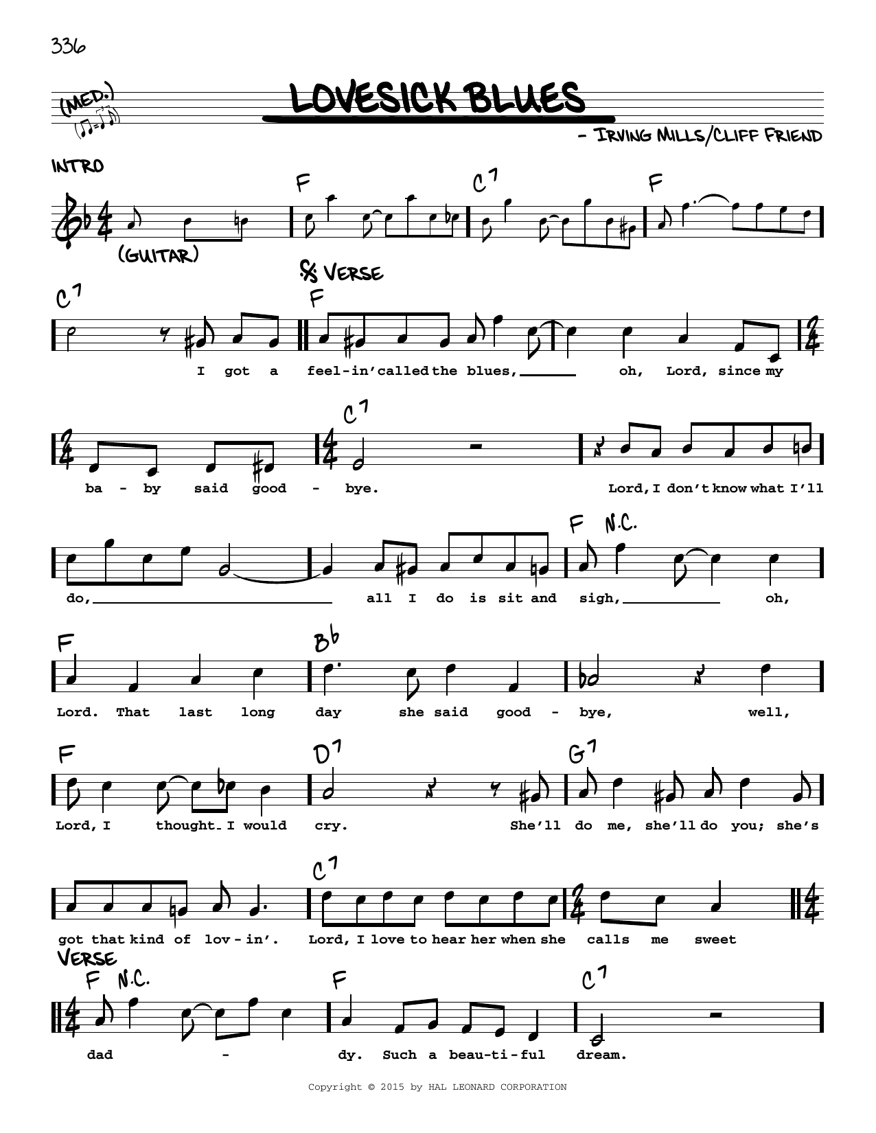 Irving Mills Lovesick Blues sheet music notes and chords. Download Printable PDF.