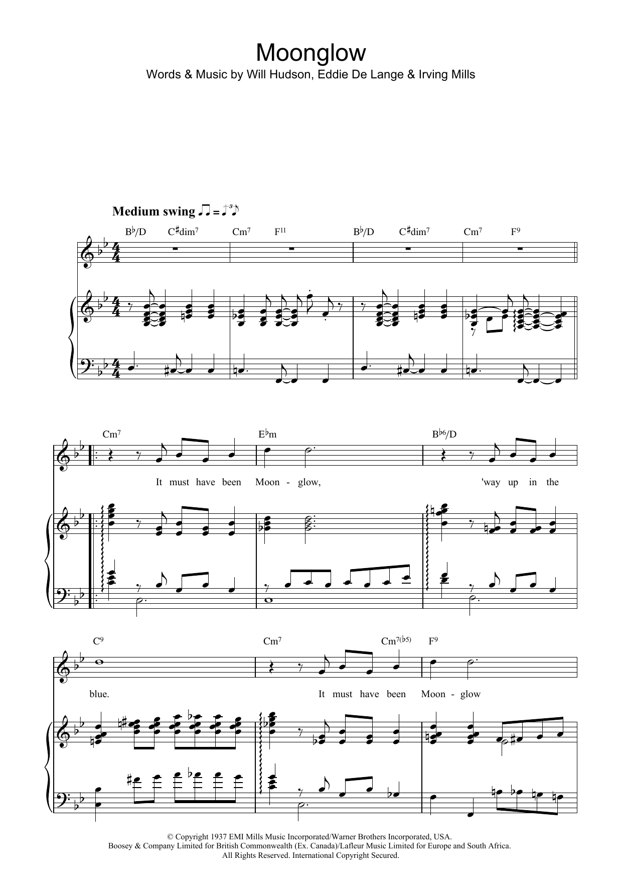 Irving Mills Moonglow sheet music notes and chords. Download Printable PDF.