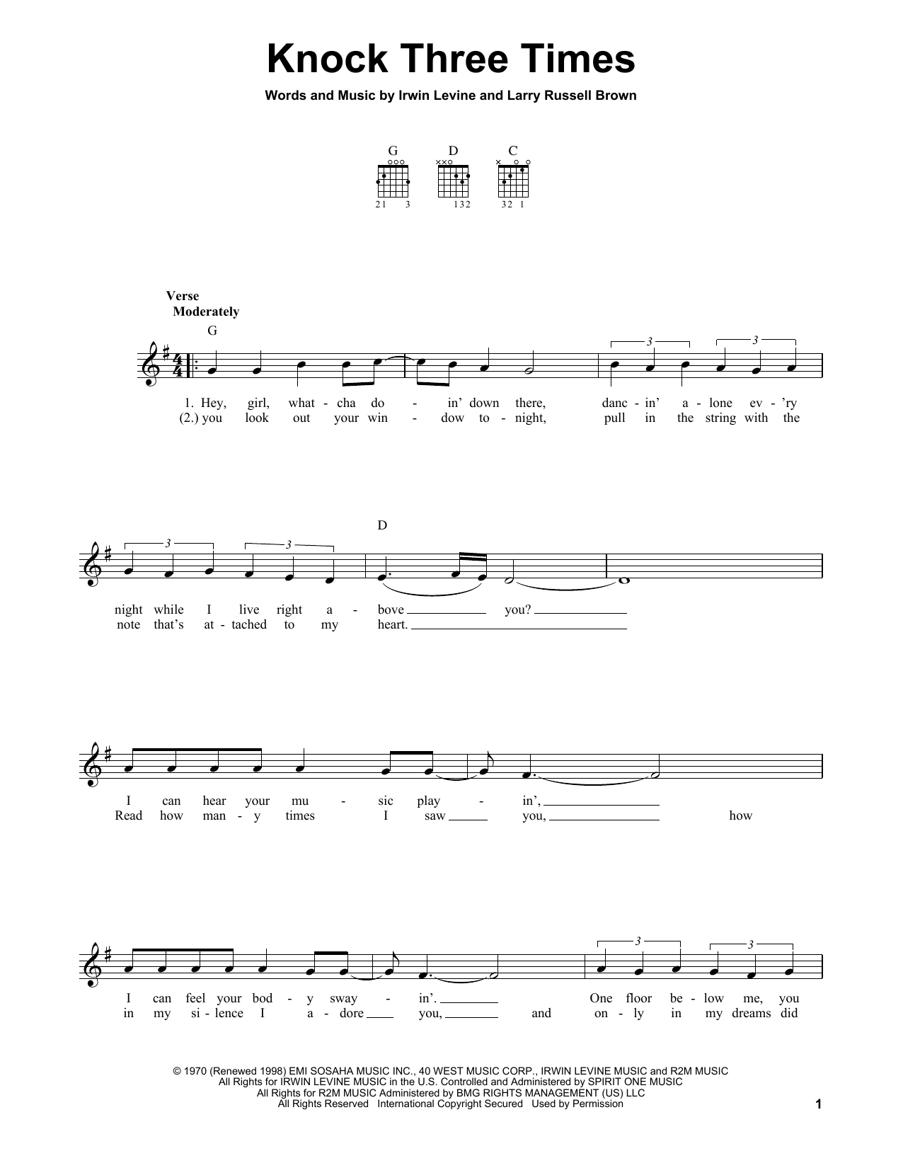 Irwin Levine Knock Three Times sheet music notes and chords. Download Printable PDF.