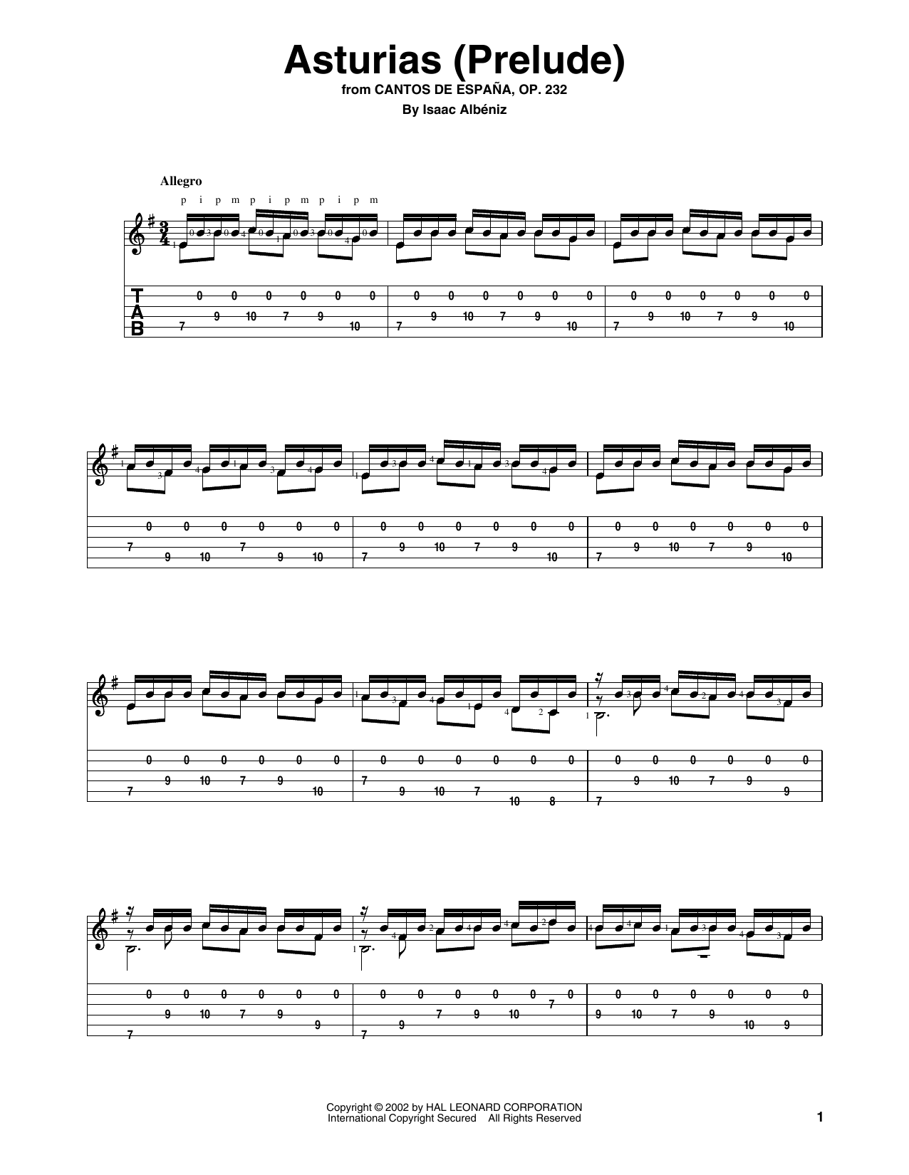 Isaac Albeniz Asturias (Prelude) sheet music notes and chords. Download Printable PDF.