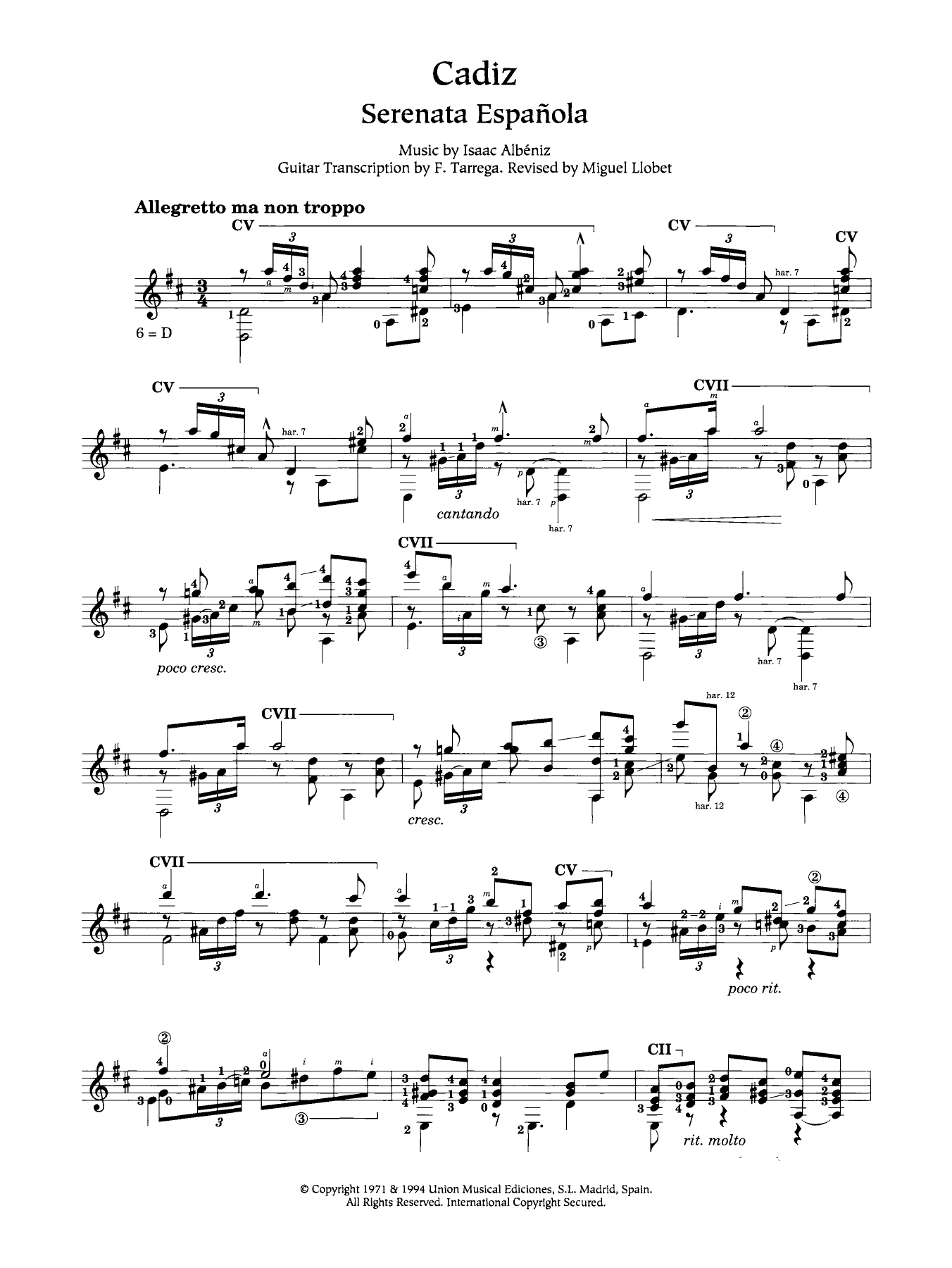 Isaac Albeniz Cadiz sheet music notes and chords. Download Printable PDF.