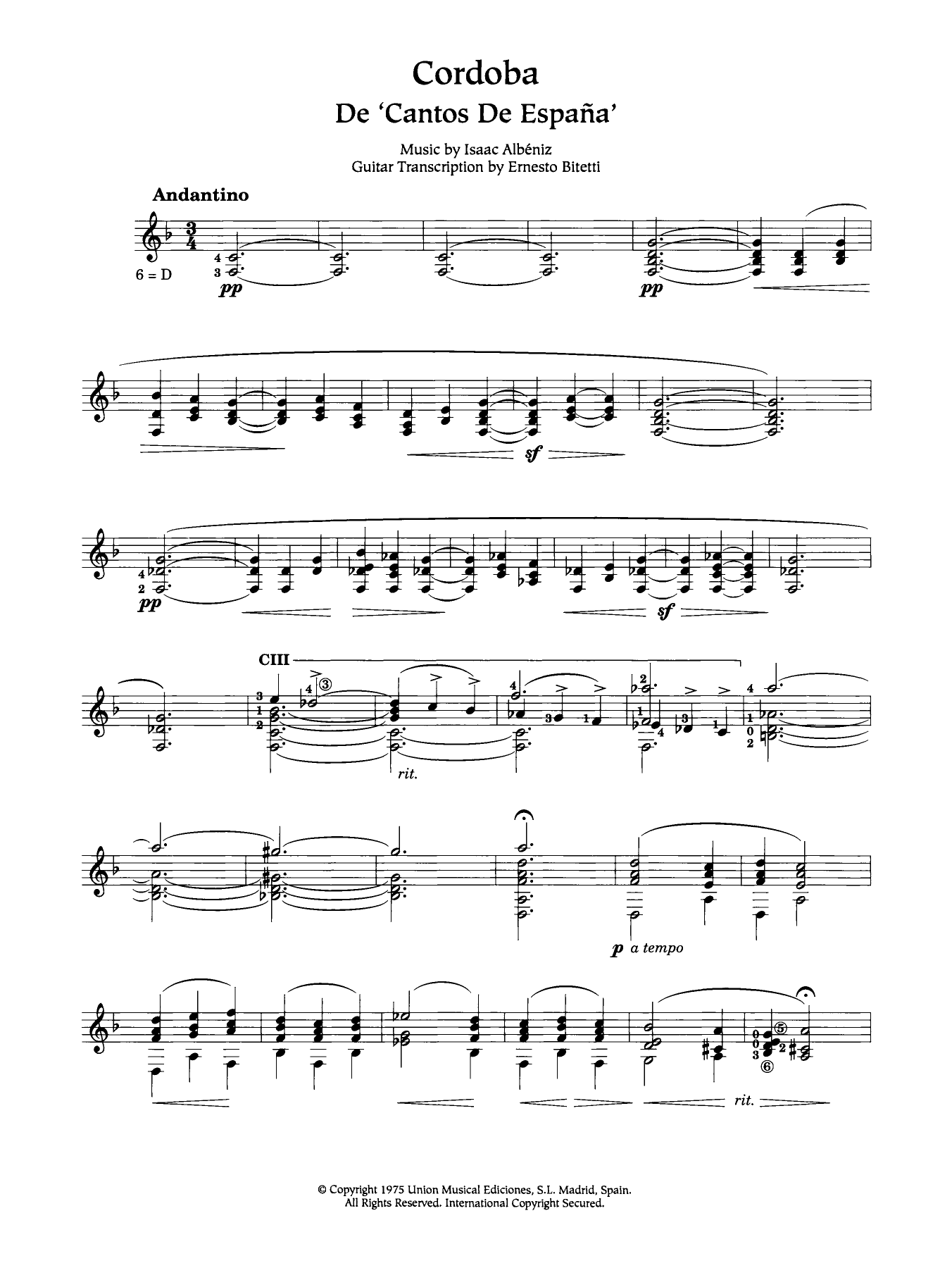 Isaac Albeniz Cordoba sheet music notes and chords. Download Printable PDF.