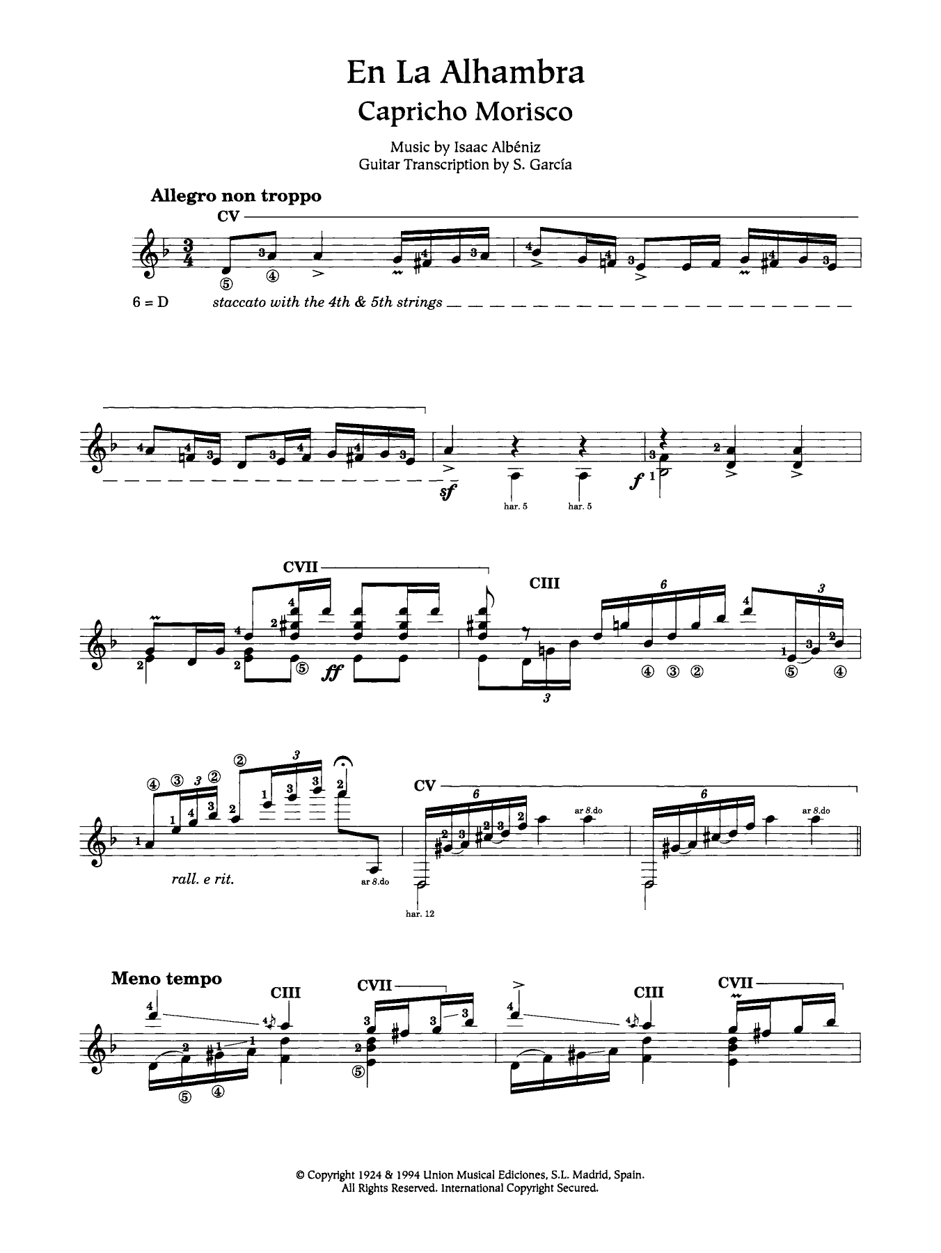 Isaac Albeniz En La Alhambra (Capricho Morisco) sheet music notes and chords. Download Printable PDF.