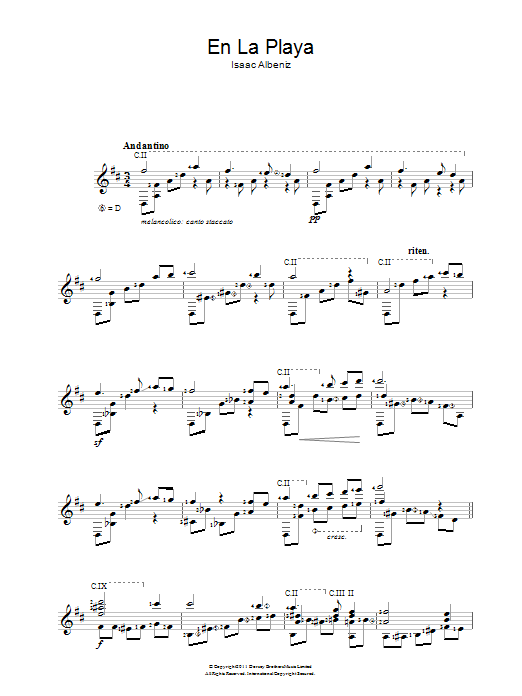 Isaac Albeniz En La Playa sheet music notes and chords. Download Printable PDF.