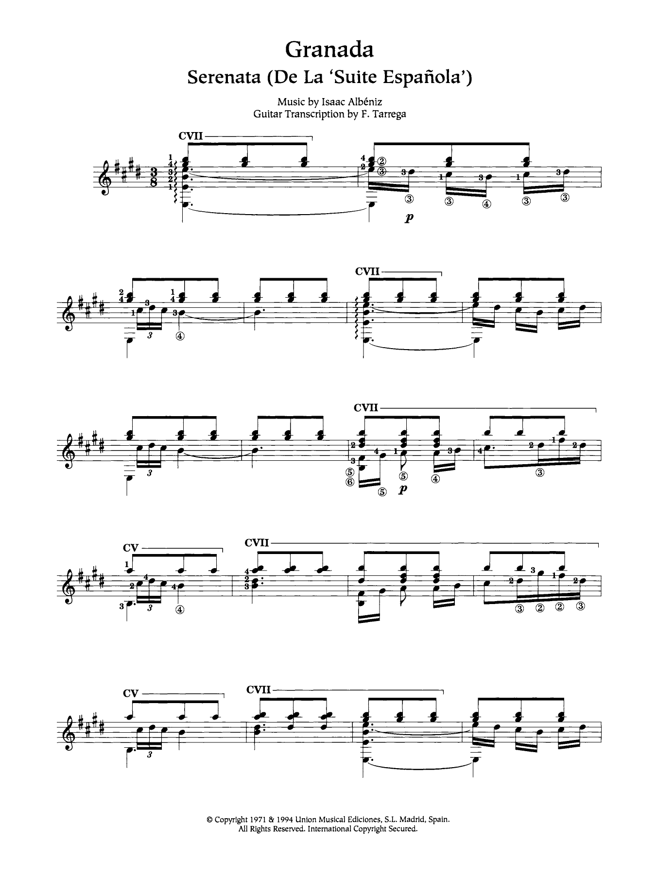 Isaac Albeniz Granada sheet music notes and chords arranged for Easy Guitar