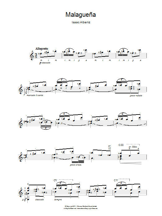 Isaac Albeniz Malaguena sheet music notes and chords. Download Printable PDF.