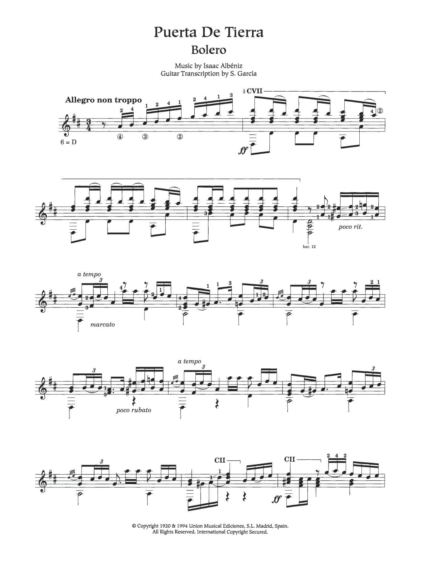 Isaac Albeniz Puerta De Tierra sheet music notes and chords arranged for Easy Guitar