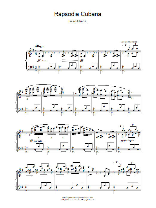 Learn to play Isaac Albeniz Rapsodia Cubana sheet music for Piano Solo in minutes. Price: 7.8900$ Isaac Albeniz Rapsodia Cubana sheet music notes and chords arranged for Piano Solo