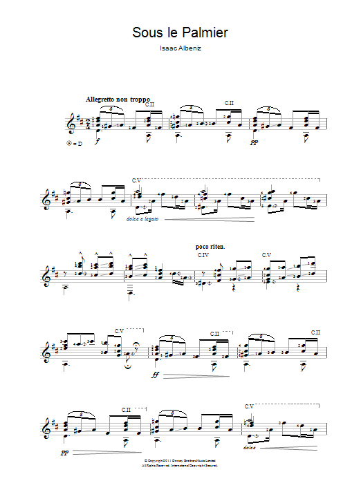 Isaac Albeniz Sous Le Palmier sheet music notes and chords. Download Printable PDF.