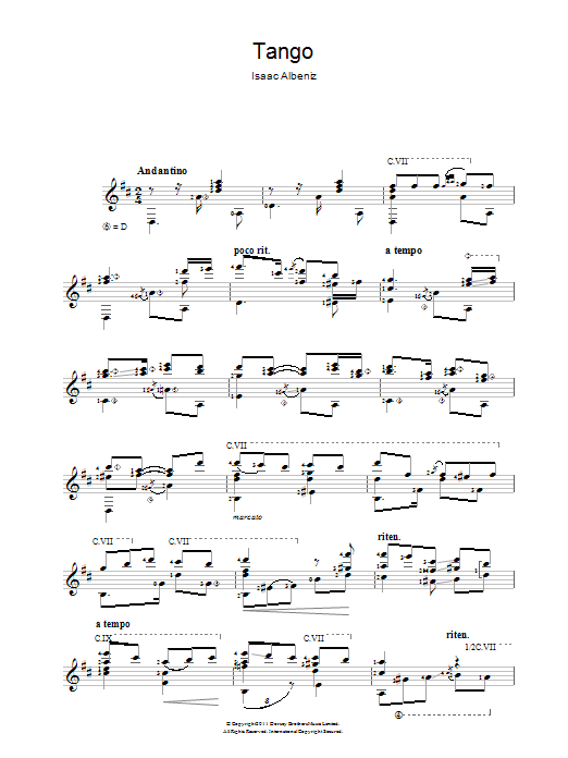 Isaac Albeniz Tango sheet music notes and chords. Download Printable PDF.