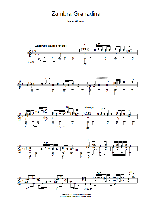 Isaac Albeniz Zambra Granadina sheet music notes and chords. Download Printable PDF.