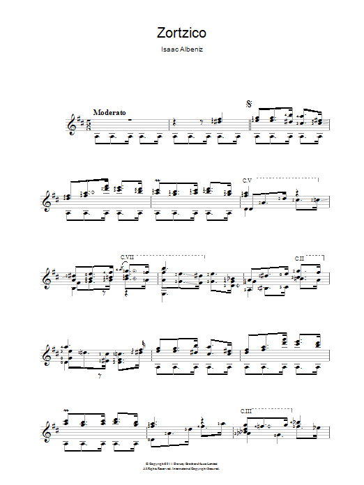 Isaac Albeniz Zortzico sheet music notes and chords arranged for Easy Guitar