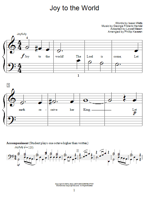 Isaac Watts Joy To The World sheet music notes and chords. Download Printable PDF.