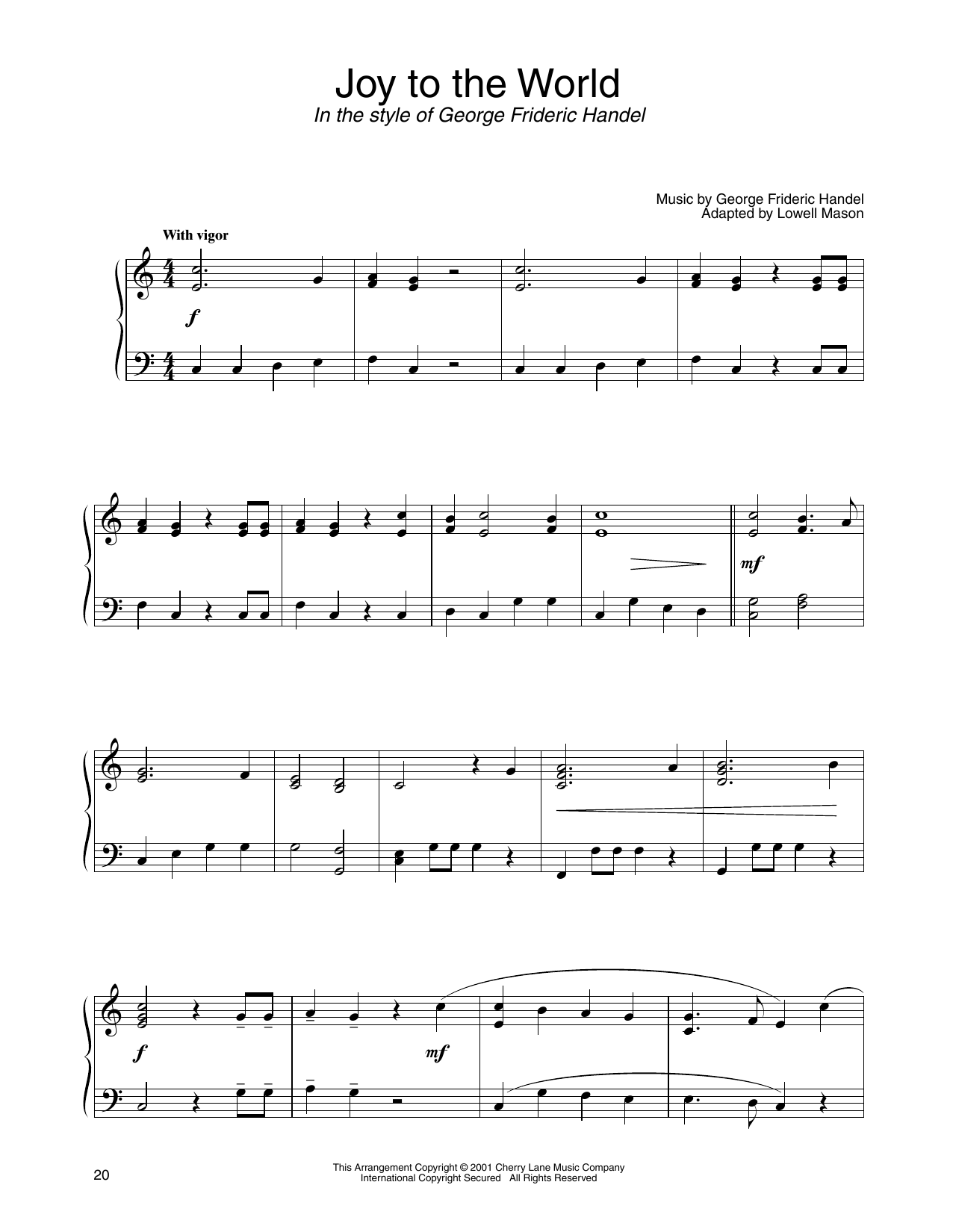 Learn to play Isaac Watts Joy To The World (in the style of George Frideric Handel) (arr. Carol Klose) sheet music for Piano Solo in minutes. Price: 7.8900$ Isaac Watts Joy To The World (in the style of George Frideric Handel) (arr. Carol Klose) sheet music notes and chords arranged for Piano Solo