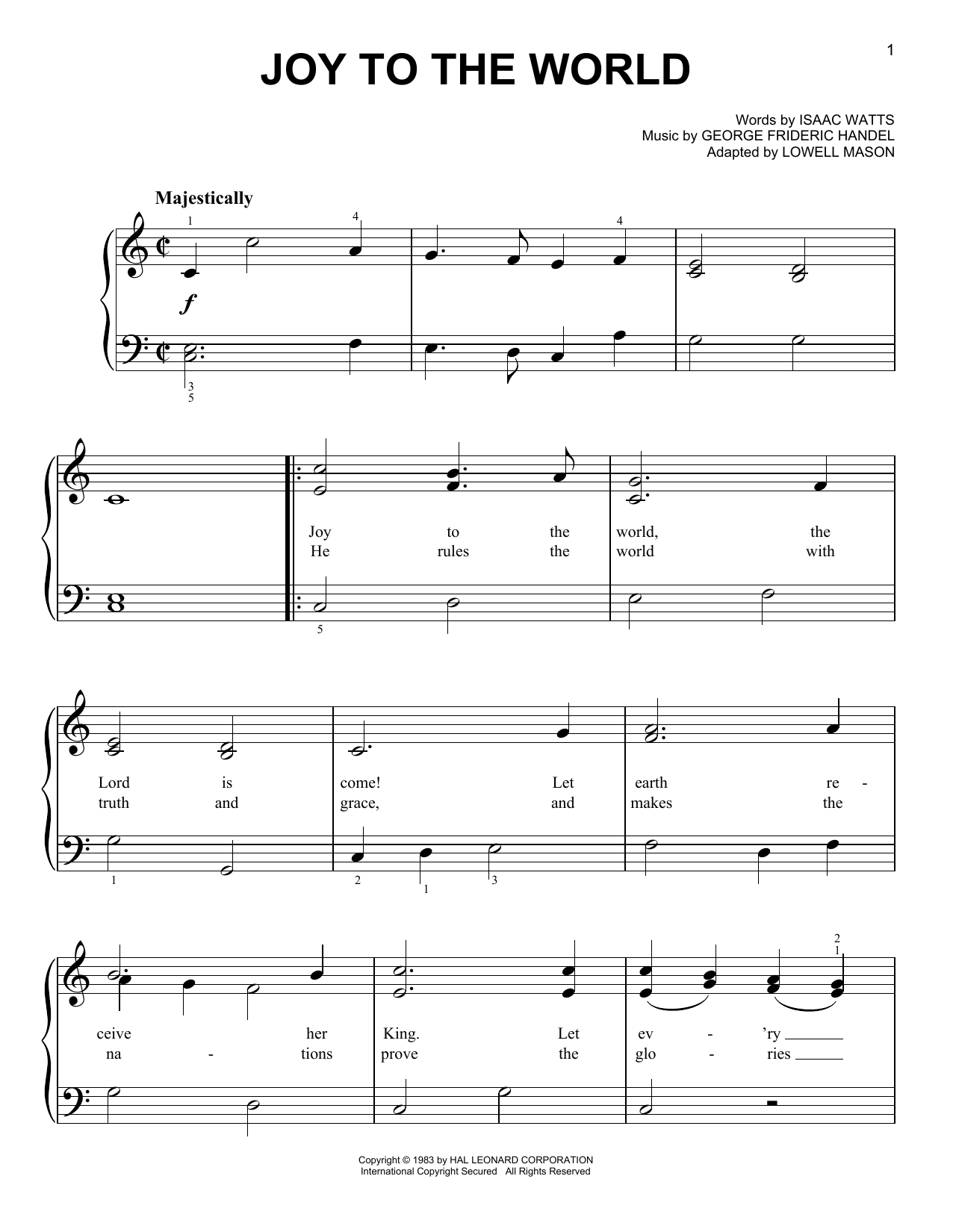 Isaac Watts Joy To The World sheet music notes and chords. Download Printable PDF.