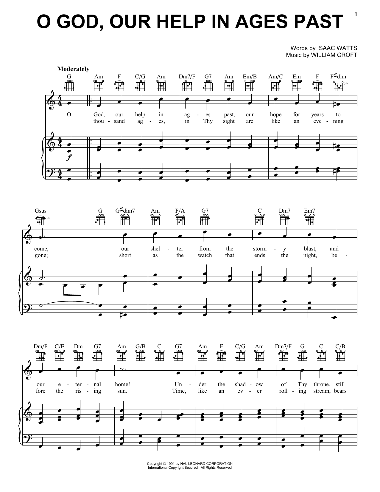 Isaac Watts O God, Our Help In Ages Past sheet music notes and chords. Download Printable PDF.