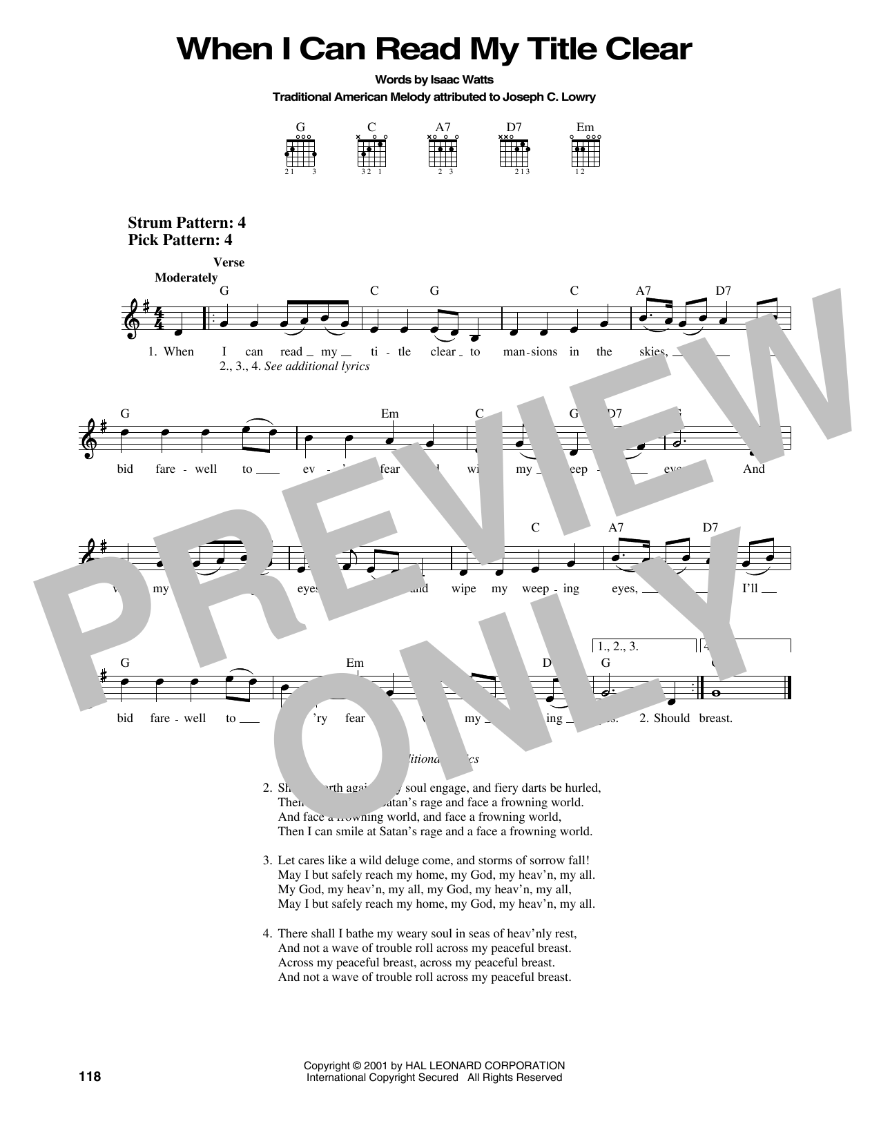 Isaac Watts When I Can Read My Title Clear sheet music notes and chords. Download Printable PDF.