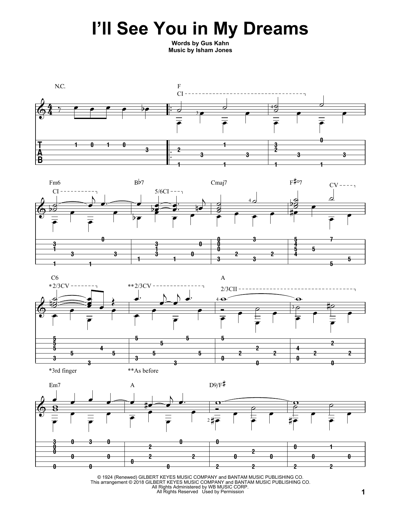 Isham Jones I'll See You In My Dreams sheet music notes and chords. Download Printable PDF.