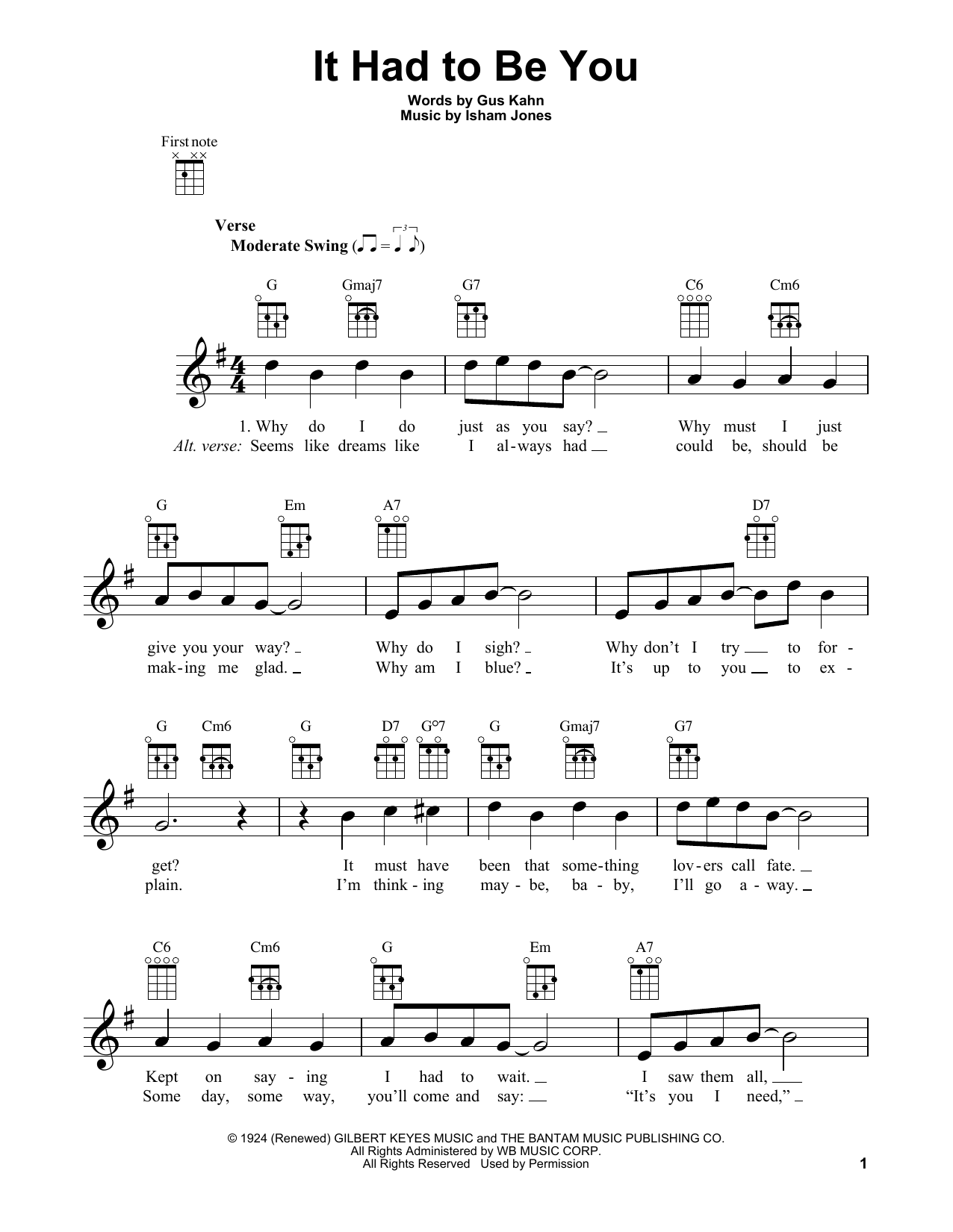 Isham Jones It Had To Be You sheet music notes and chords. Download Printable PDF.