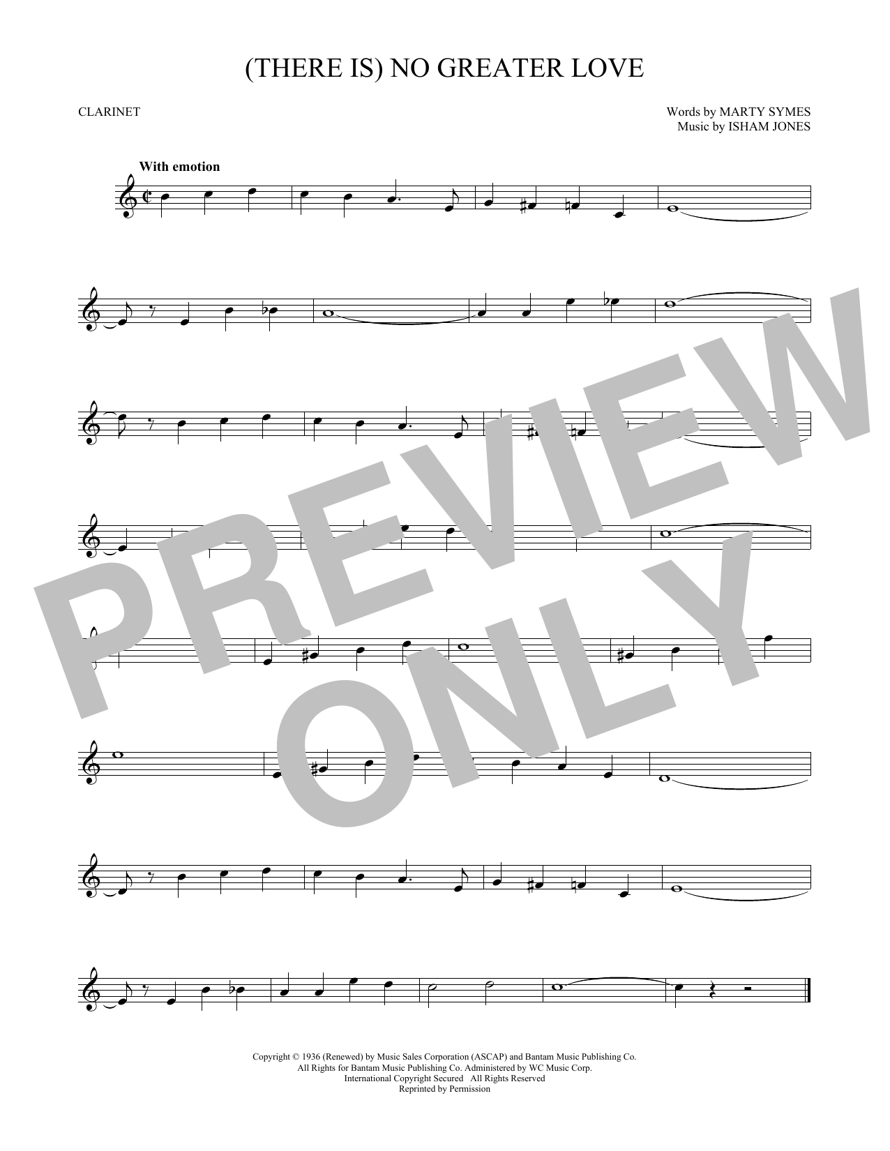 Isham Jones (There Is) No Greater Love sheet music notes and chords arranged for Clarinet Solo