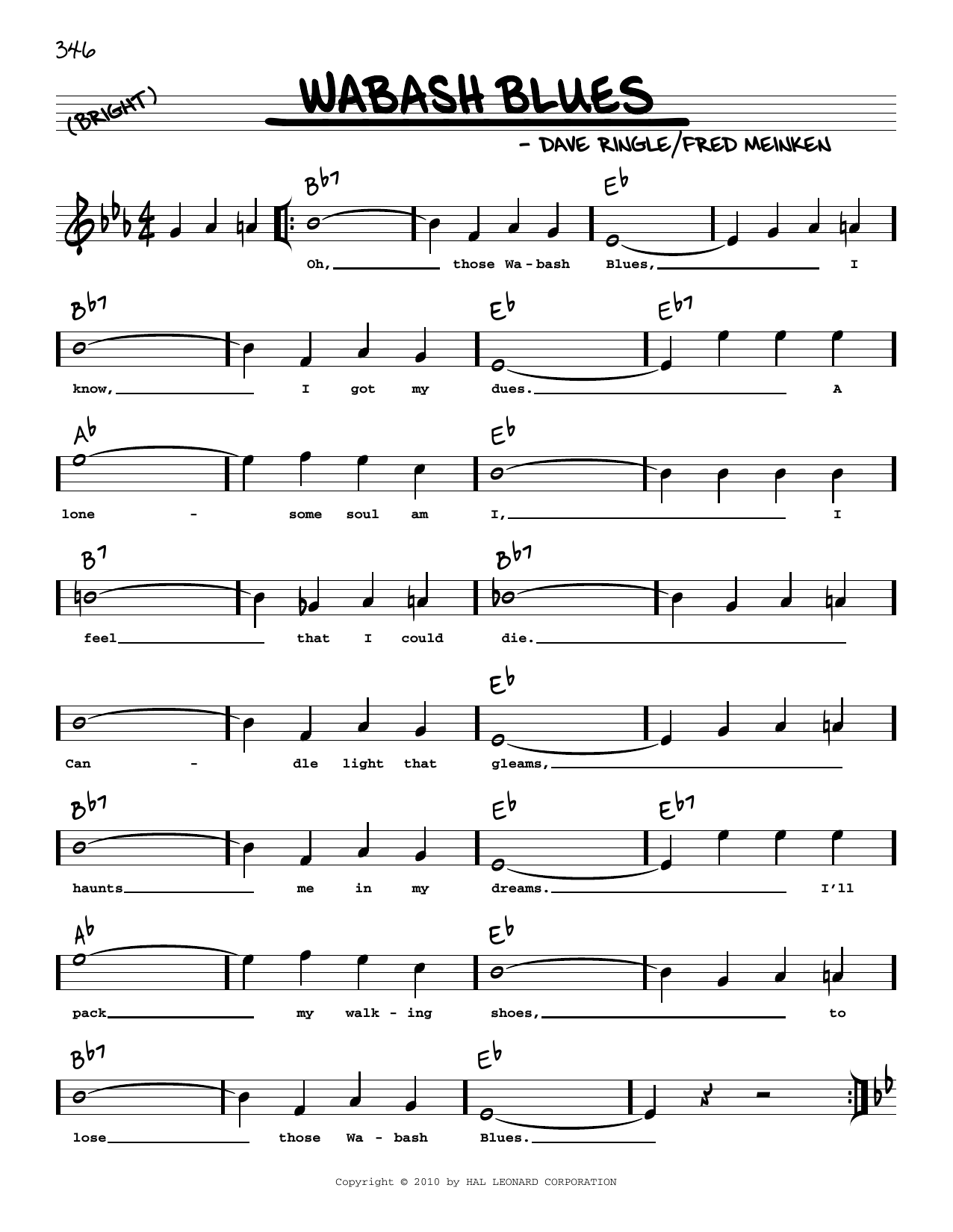 Isham Jones Wabash Blues (arr. Robert Rawlins) sheet music notes and chords arranged for Real Book – Melody, Lyrics & Chords