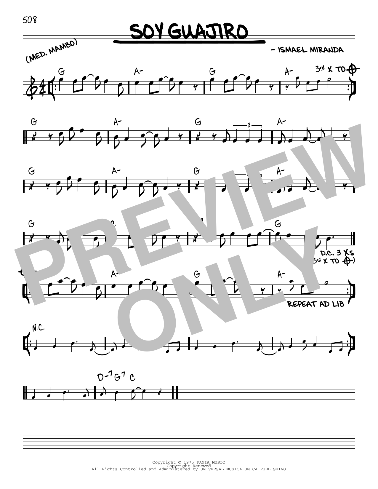 Learn to play Ismael Miranda Soy Guajiro sheet music for Real Book – Melody & Chords in minutes. Price: 5.9900$ Ismael Miranda Soy Guajiro sheet music notes and chords arranged for Real Book – Melody & Chords