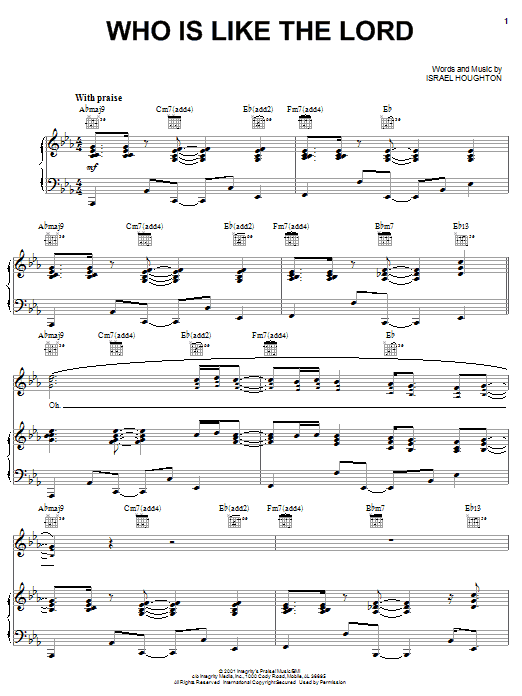 Learn to play Israel Houghton Who Is Like The Lord sheet music for Piano, Vocal & Guitar Chords (Right-Hand Melody) in minutes. Price: 7.8900$ Israel Houghton Who Is Like The Lord sheet music notes and chords arranged for Piano, Vocal & Guitar Chords (Right-Hand Melody)