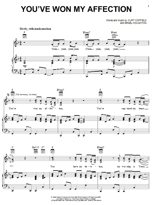 Learn to play Israel Houghton You've Won My Affection sheet music for Piano, Vocal & Guitar Chords (Right-Hand Melody) in minutes. Price: 7.8900$ Israel Houghton You've Won My Affection sheet music notes and chords arranged for Piano, Vocal & Guitar Chords (Right-Hand Melody)