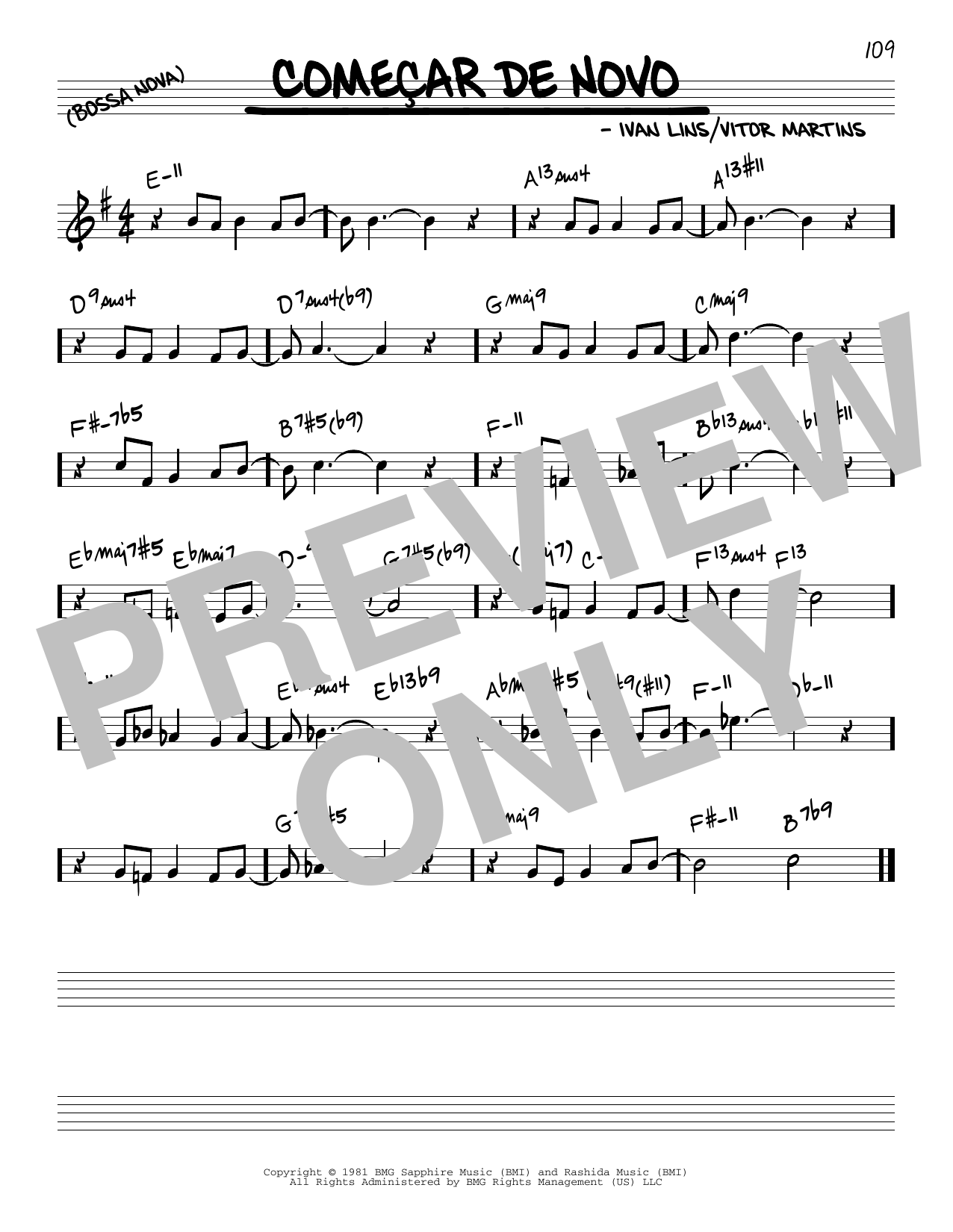 Learn to play Ivan Lins Comecar De Novo sheet music for Real Book – Melody & Chords in minutes. Price: 5.9900$ Ivan Lins Comecar De Novo sheet music notes and chords arranged for Real Book – Melody & Chords