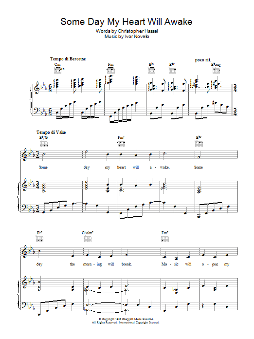 Learn to play Ivor Novello Someday My Heart Will Awake sheet music for Piano, Vocal & Guitar Chords in minutes. Price: 7.8900$ Ivor Novello Someday My Heart Will Awake sheet music notes and chords arranged for Piano, Vocal & Guitar Chords