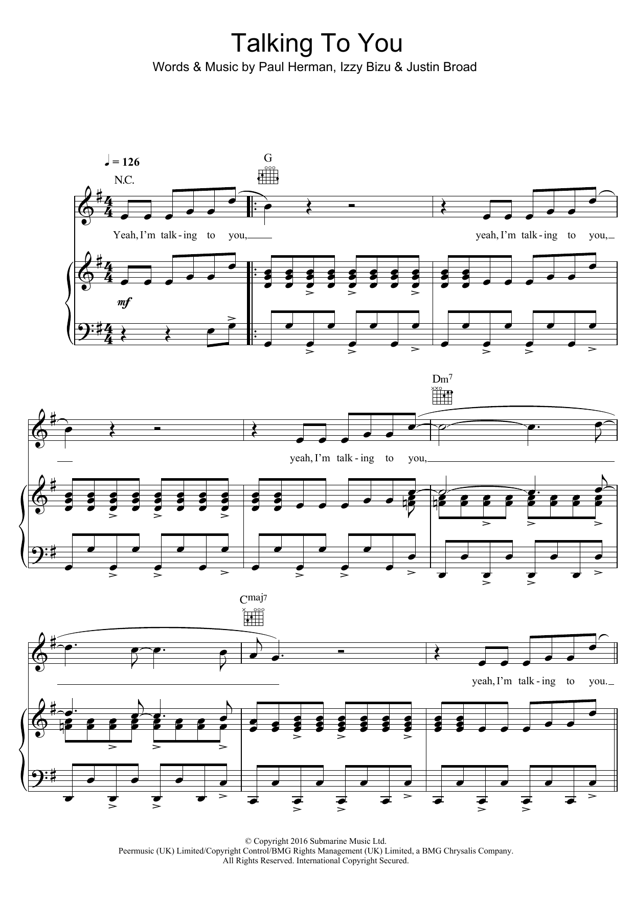Learn to play Izzy Bizu Talking To You sheet music for Piano, Vocal & Guitar Chords in minutes. Price: 7.8900$ Izzy Bizu Talking To You sheet music notes and chords arranged for Piano, Vocal & Guitar Chords