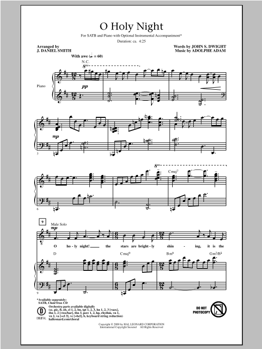 Adolphe Adam O Holy Night (arr. J. Daniel Smith) sheet music notes and chords arranged for SATB Choir