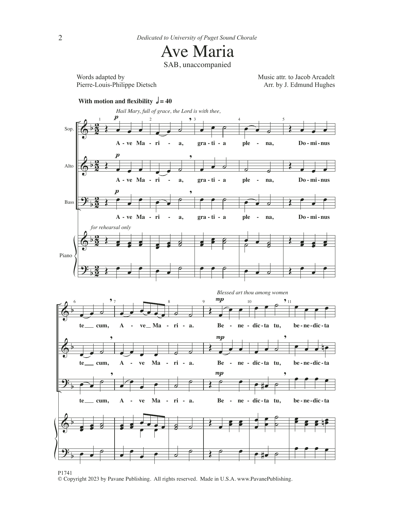 J. Edmund Hughes Ave Maria sheet music notes and chords. Download Printable PDF.