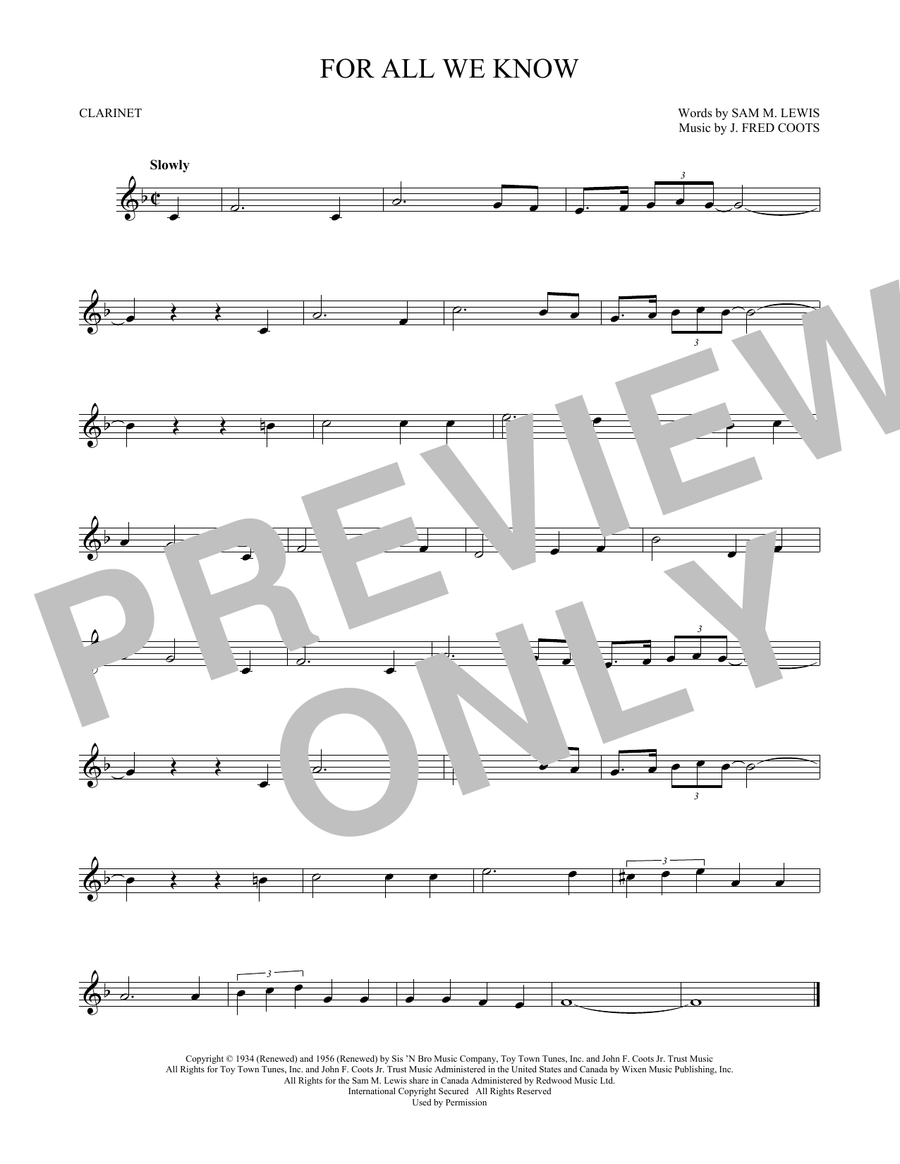 J. Fred Coots For All We Know sheet music notes and chords. Download Printable PDF.