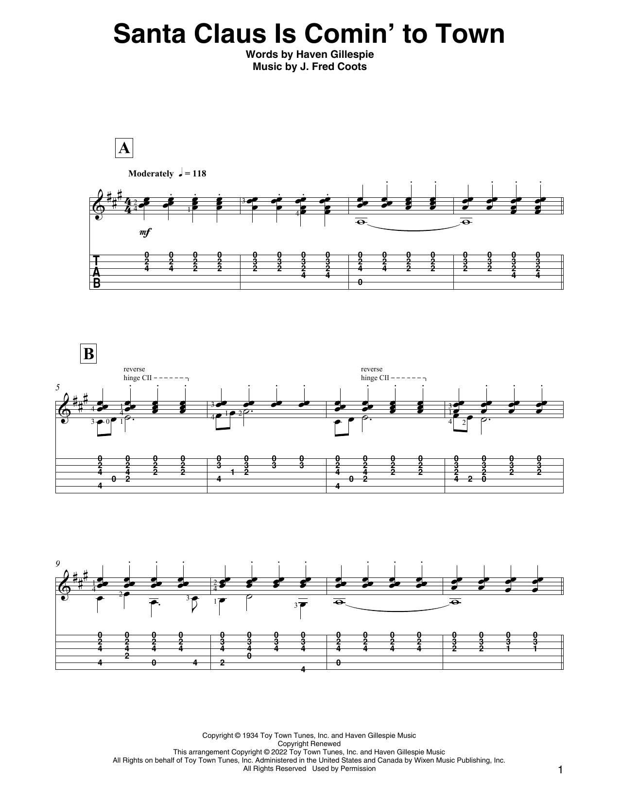 J. Fred Coots Santa Claus Is Comin' To Town (arr. David Jaggs) sheet music notes and chords. Download Printable PDF.