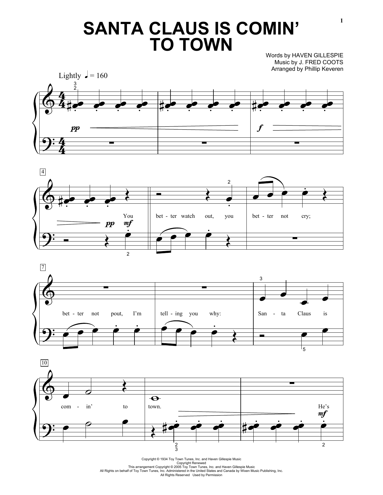 J. Fred Coots Santa Claus Is Comin' To Town sheet music notes and chords. Download Printable PDF.