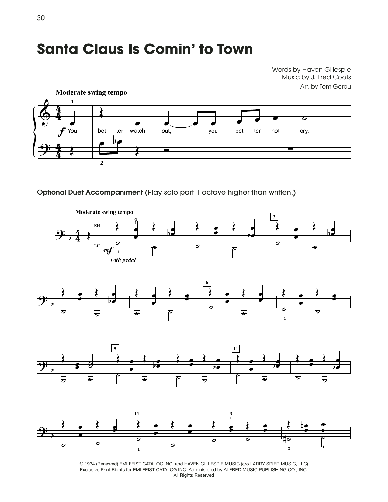 J. Fred Coots Santa Claus Is Comin' To Town (arr. Tom Gerou) sheet music notes and chords. Download Printable PDF.