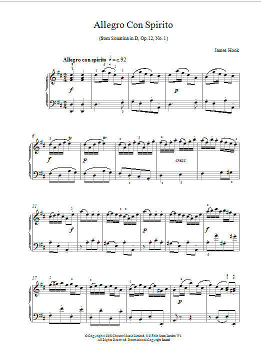 James Hook Allegro Con Spirito Op.12 No.1 sheet music notes and chords arranged for Piano Solo