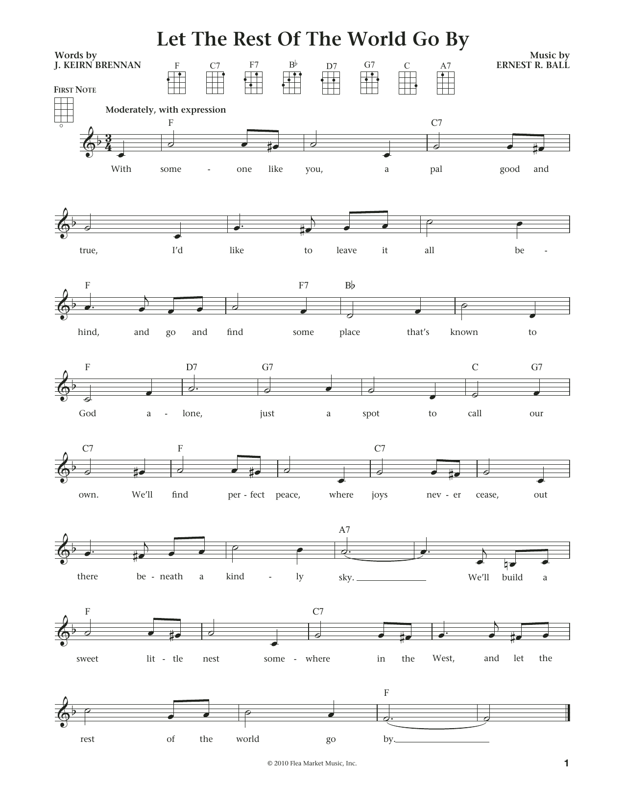 Learn to play J. Keirn Brennan Let The Rest Of The World Go By (from The Daily Ukulele) (arr. Liz and Jim Beloff) sheet music for Ukulele in minutes. Price: 5.9900$ J. Keirn Brennan Let The Rest Of The World Go By (from The Daily Ukulele) (arr. Liz and Jim Beloff) sheet music notes and chords arranged for Ukulele