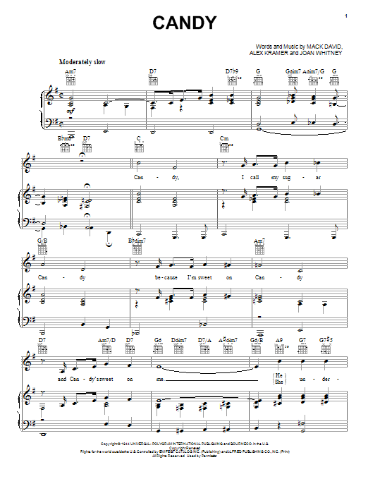 J. Mercer, J. Stafford & Pied Pipers Candy sheet music notes and chords. Download Printable PDF.