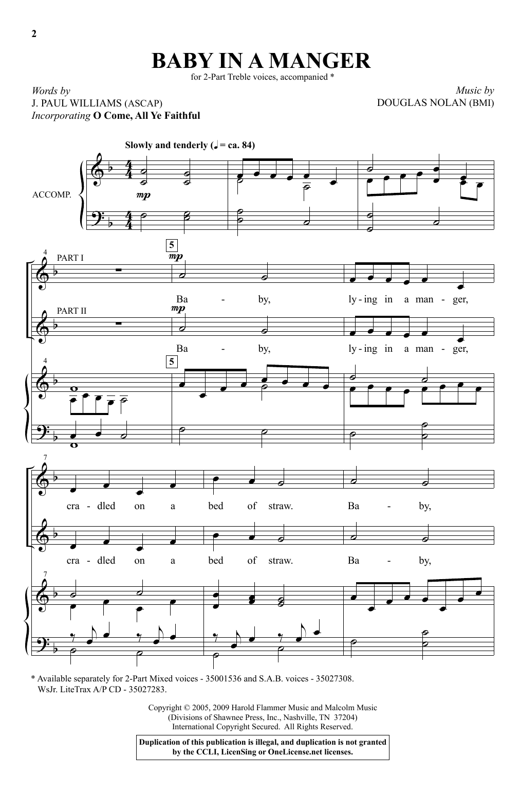 J. Paul Williams and Douglas Nolan Baby In A Manger sheet music notes and chords. Download Printable PDF.