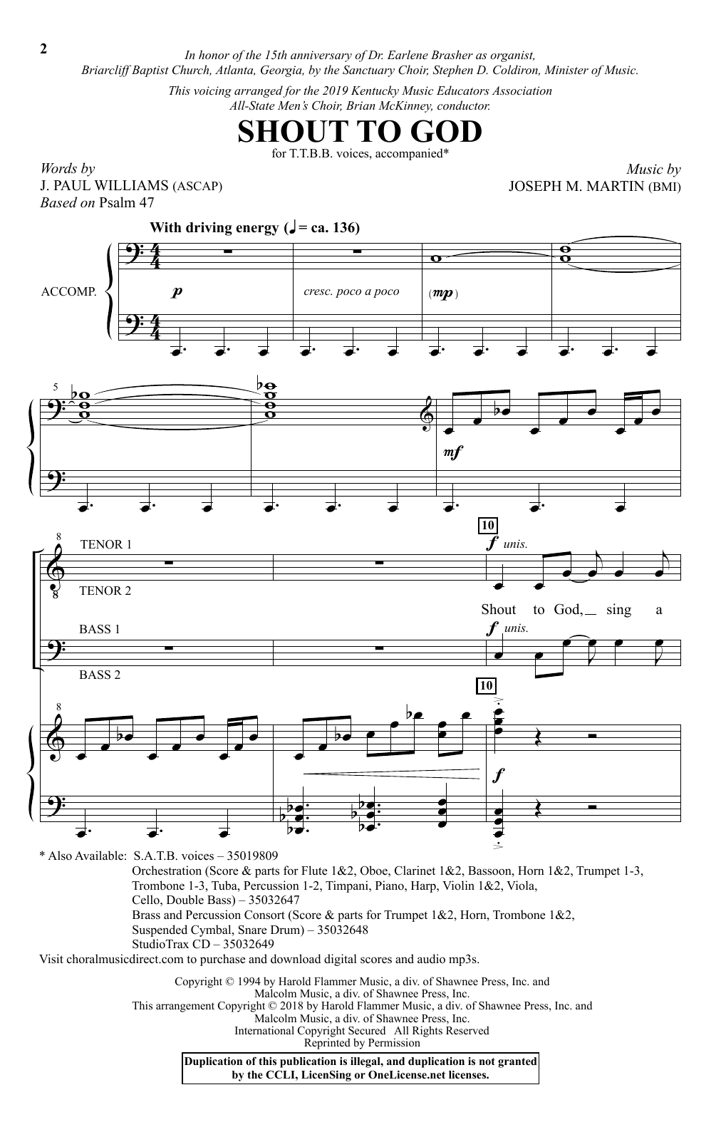 J. Paul Williams & Joseph M. Martin Shout To God sheet music notes and chords. Download Printable PDF.