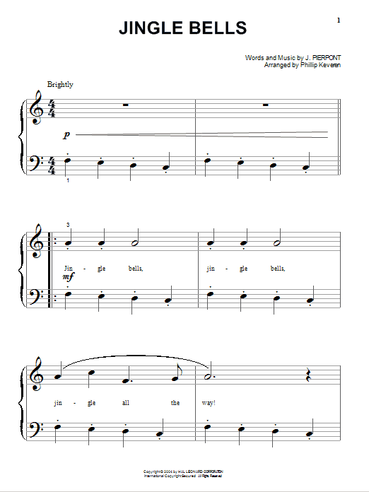 Learn to play J. Pierpont Jingle Bells sheet music for Beginning Piano Solo in minutes. Price: 6.9900$ J. Pierpont Jingle Bells sheet music notes and chords arranged for Beginning Piano Solo