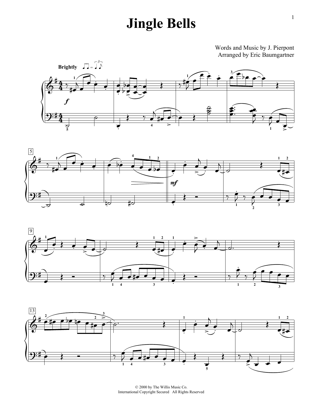 J. Pierpont Jingle Bells sheet music notes and chords. Download Printable PDF.