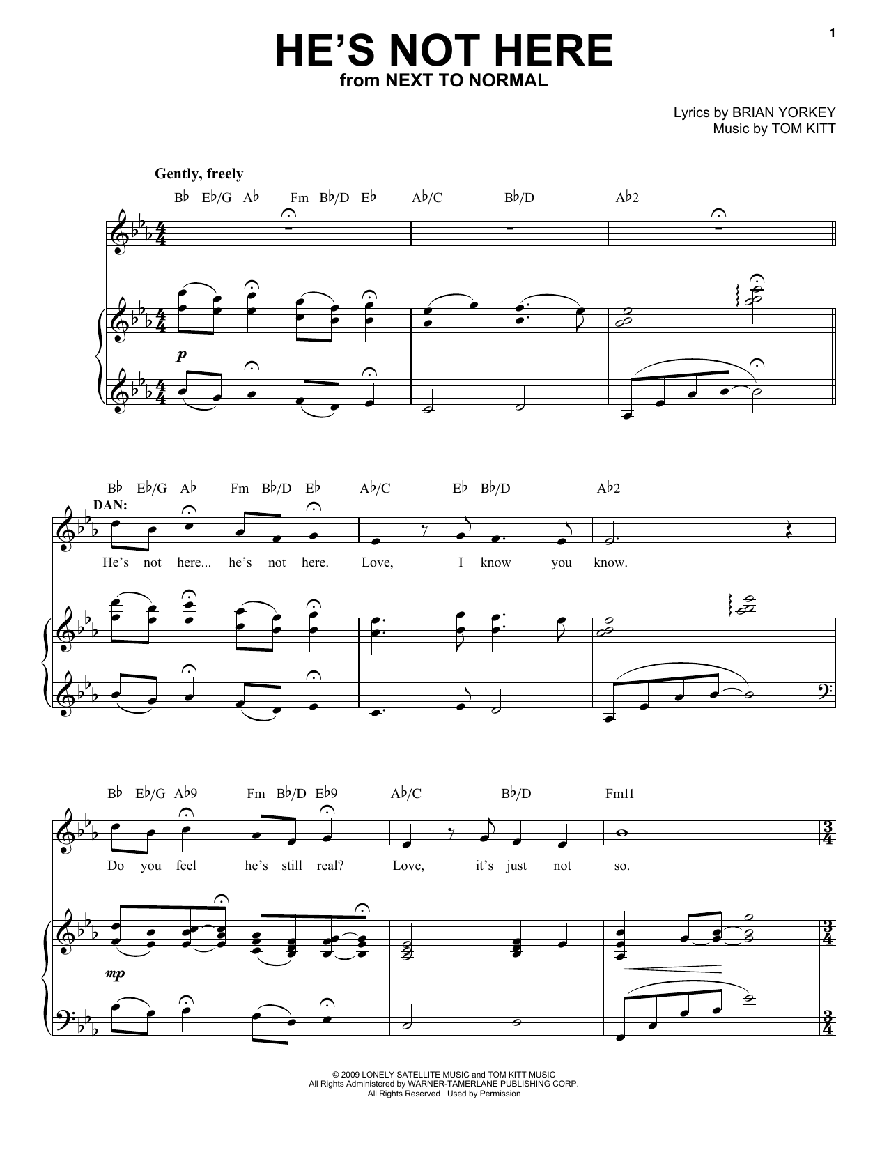 Learn to play J. Robert Spencer He's Not Here (from Next to Normal) sheet music for Piano & Vocal in minutes. Price: 7.8900$ J. Robert Spencer He's Not Here (from Next to Normal) sheet music notes and chords arranged for Piano & Vocal